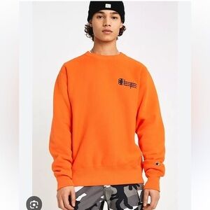 Champion Exclusive Triple Logo Orange Crewneck Sweatshirt, Size Medium
